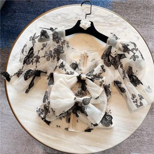 Blusas Mujer De Moda 2020 Summer New Sweet Temperment Double Bow Embroidered Mesh Puff Sleeve Top Blouse Shirts Ladys Tops