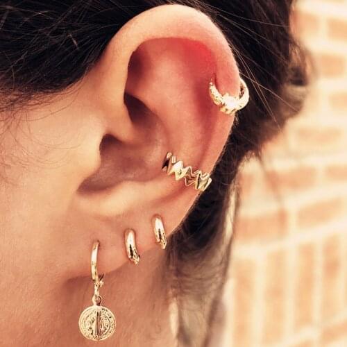 Bohemian Mixed Round Circle Small Ear Cuff Vintage Gold Color Clip Earrings for Women Pendientes