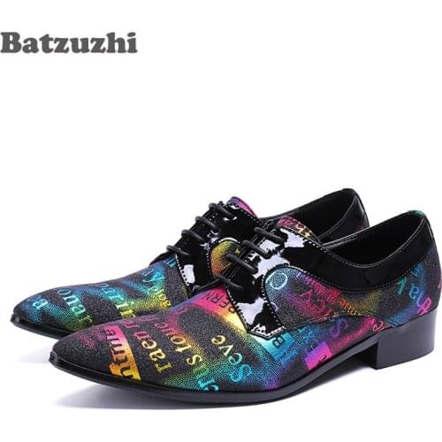 Batzuzhi Handmade Men Shoes Designers Leather Dress Shoes Men Pointed Toe Lace-up Color Oxford Shoes for Men Wedding and Party