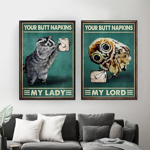 Animals Funny Racoon Cat Owl Paper Canvas Picture Bathroom Poster and Print Wall Decoration Vintage Wall Art Home Painting Decor