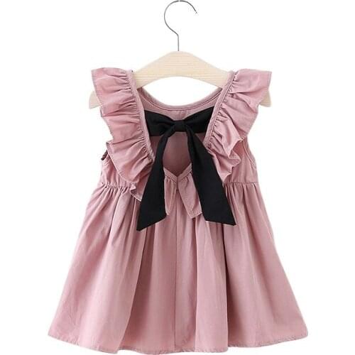 Kids Girls Backless Dress Toddler Princess Party Tutu Summer Sleevless Ruffle Big Bow Children Girls Dresses 1-7Y RT384