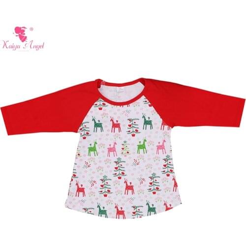 Kaiya Angel 2017 Girls Top Raglan Ruffle Sleeve Ruffle Raglan Shirts Girls Christmas Hot Sale Raglans T Shirt Tops Clothes 1-8T