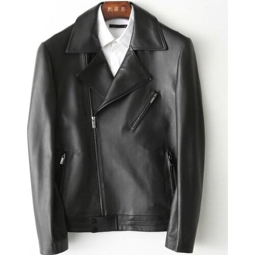 Short Mens Leather Jacket Spring Autumn Genuine Leather Jacket Men Motorcycle Sheepskin Coat Leather Jackets Flight KFS180199-1