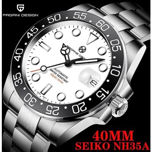 2021 New PAGRNE DESIGN Top Brand Men Automatic Mechanical Watch PAGANI White Clock Stainless Steel Waterproof Watch Reloj Hombre