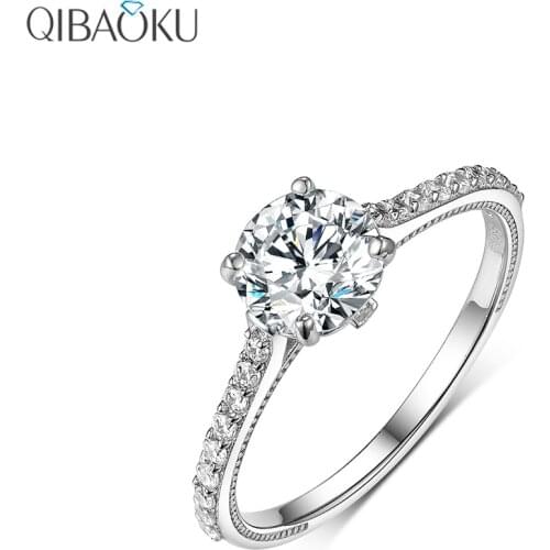 Solid 14k 18k White Gold Round Moissanite Engagement Ring for Women with Milgrain Romantic Wedding Rings for Couples Jewelry