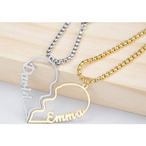 Mumuxing Personality Name Necklace For Women Stainless Steel Heart Shaped Broken Heart Pendant Couple Necklace Custom Jewelry