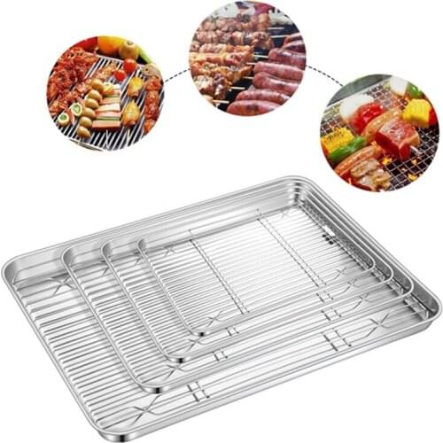 Stainless Steel Baking Tray With Removable Cooling Rack Set Non-Stick Chips Basket Baking Dish Grill Mesh Kitchen Cooking Tools
