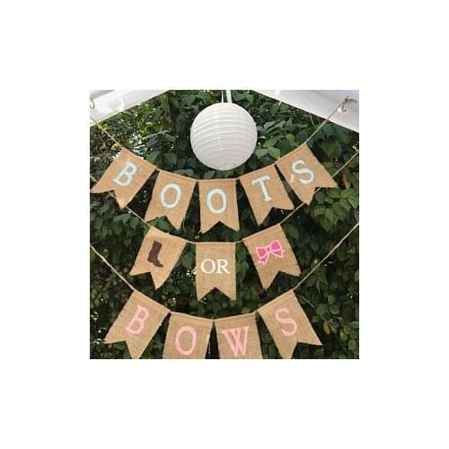 Custom sign Boots or Bows Ties or Tutus Gender Reveal burlap Banners baby shower nursery room party Buntings garlands Photo Prop