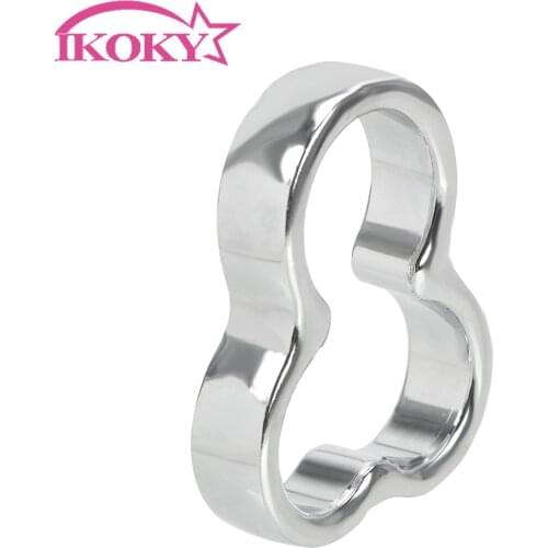 IKOKY Metal Chastity Devices Ball Stretcher Scrotum Bondage Cock Rings Stainless Steel Delay Time Sex Toys for Men Adult Product