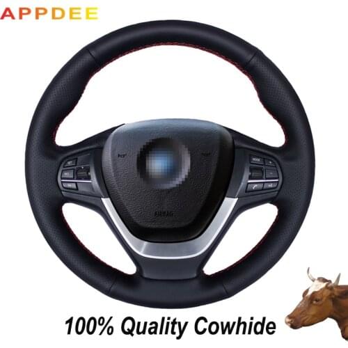 Hand-stitched Black Genuine Leather Steering Wheel Cover for BMW F25 X3 2011-2015 F26 X4 2014-2016