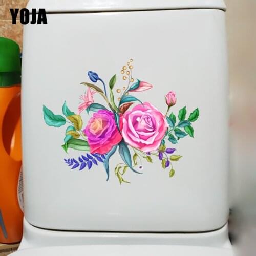 YOJA 25.9CM×20.8CM Rose Forget-Me-Not Bouquet Classic Home Accessories Wall Toilet Stickers T1-2626