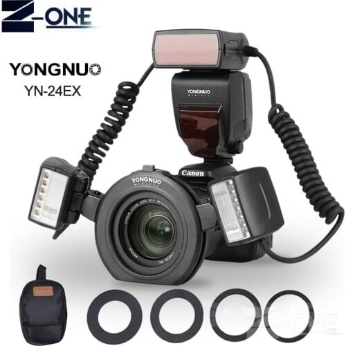 YONGNUO YN-24EX Macro Ring ETTL Flash Speedlite with 2 Flash Head 4 Adapter Rings for Canon DSLR 5DIII, 5DII, 5D, 7D, 7DII