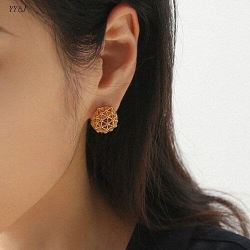 Hollow cut out sphere stud earrings for women unique unusual ball earrings hyperallergenic accessories for women 2021