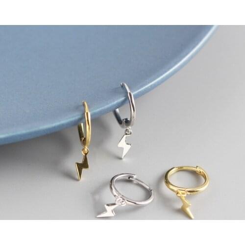 925 sterling silver INS geometric lightning punk style earrings for women simple earrings