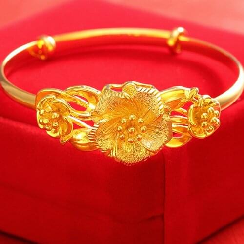 Women Adjustable Bangle Fashion Dubai Golden Flower Jewelry Gold Filled Bracelet For Womens/Lady