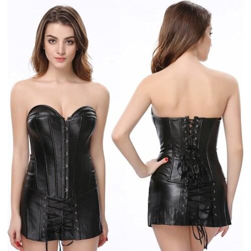 6XL Corset Dress Women Black Red Vinyl Leather Corset Minceur Plus Size Lace Up Body Slimming Gothic Steampunk Sexy Korset Dress