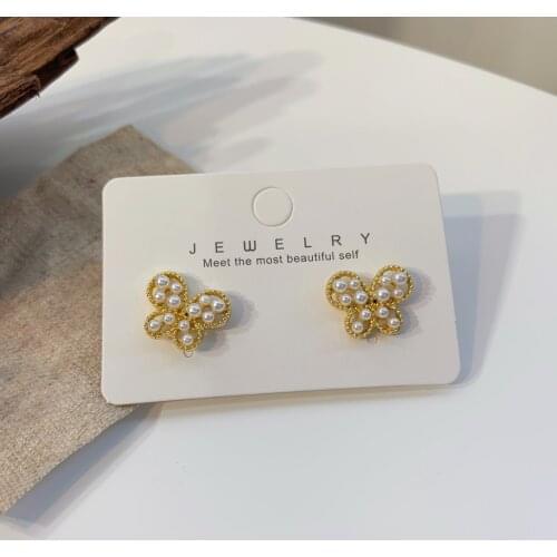 Golden Butterfly Stud Earrings for women Small Cute Pearl Earrings Korean Wedding Party Fashion Jewelry Wholesale Gift