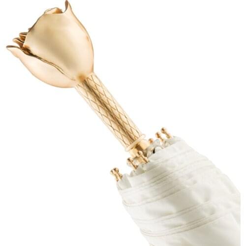 Sun Rain 3 Folding Luxury Gold Rose Handle Umbrella Romantic Gift Sunscreen Girls UV Protection Pocket Parasol Mens Gifts Y50