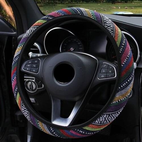 1Pc Car Accessories Elastic Car Styling Ethnic Style Car Steering Wheel Cover Linen Universal