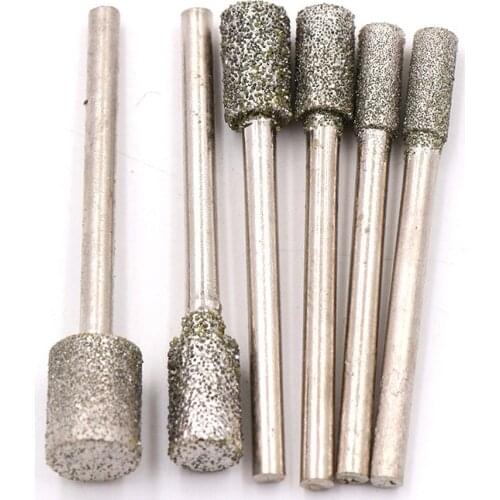 1PCS Grit60 3MM Shank Cylinder Diamond Grinding Head Cylindrical Points Coated Carving Burrs Lapidary Tools Jade Stone Marble