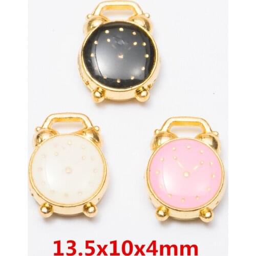 10pcs 13*10mm Metal alloy Gold enamel color alarm clock charms Diy Bracelet pendants Alloy earring Jewelry making Accessories