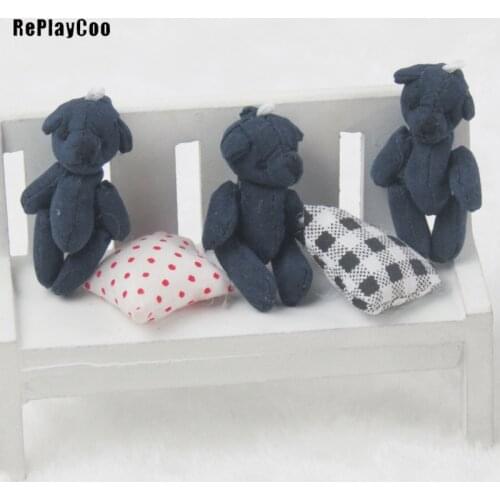 100PCS/LOT Mini Teddy Bear Stuffed Plush Small Bear Stuffed Toys Dark blue Animal Doll 4.5cm Pendant Kids Birthday Gifts GMR047