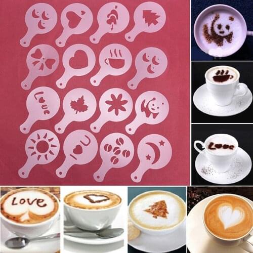 16pcs/set Of High Quality Coffee Printing Model Cake Cupcake Mold Diy Coffee Cappuccino Mold Various Decorations