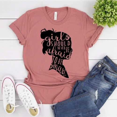 2020 Girls Should Never Be Afraid To Be Smart T-shirt Funny Girl Power Shirt Cute Feminist Shirt Girl Portrait Graphic Tee