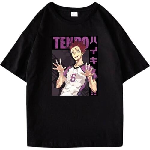 2021 Fashion Men Black Breathable Haikyuu Anime Tops Hip Hop Cool Casual Daily Cotton Boys and Girls T-shirt