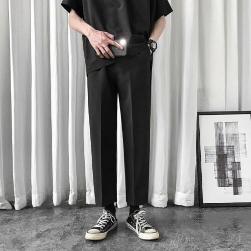 2021 Mens Loose Leisure Black Formal Suit Pants Korean Business Design Cotton Western-style Trousers Male Black Casual Pants