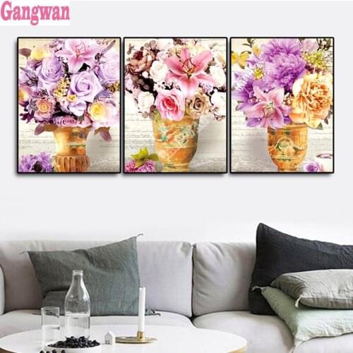 3pcs beautiful flower Diamond Painting Full drill Square Round Diy diamond Embroidery Lily rose peony Mosaic Crystal Painting