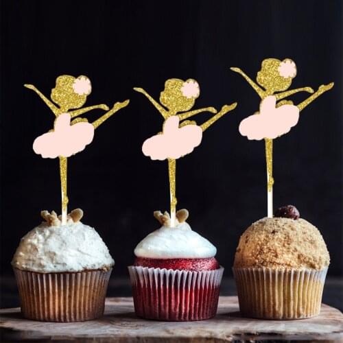 5pcs Princess Cake Topper Ballet Dancer Dress Girl Cupcake Topper Decoration for Baby Shower Birthday Homemade Cake Supplies