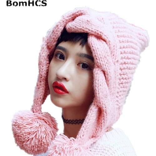 BomHCS Fashion Womens Winter Warm Handmade Knit Beanie Hemp Earmuff Ladys Korean Style Hat