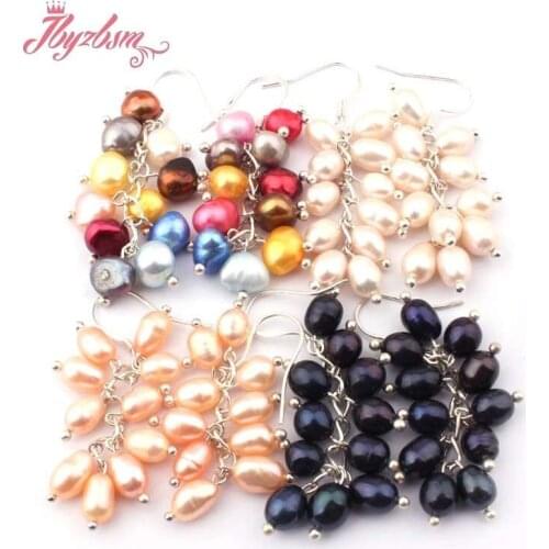 4-6x5-7mm Irregular Freshwater Pearl Natural Stone Beads White Sterling Sliver Dangle Chain Hook Earrings 1 Pair Free Shipping