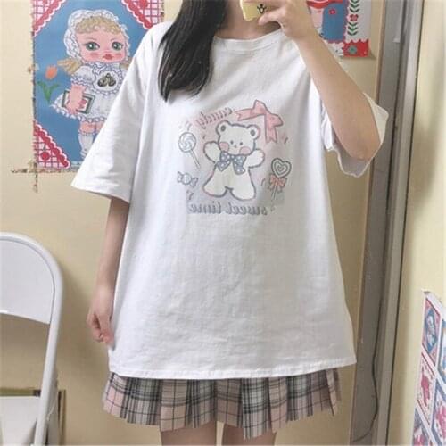 Lolita Black Bear Tshirt Streetwear Femme Summer Kawaii T Shirt Women Harajuku Short Sleeves Tops Tee Hip Hop Funny Tshirt Girls