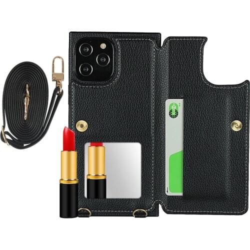 For iPhone 12 Back Cover Luxury Leather Wallet for iPhone 12 mini 12 pro max Flip Case Coque Hoesje with lanyard Phone Accessory