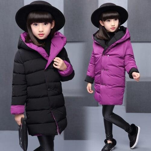 Double-side Winter Girls Coat Cotton-Padded Thick Warm Kids Jackets for Girls Hooded Long Style Toddler Teen Children Outerwear