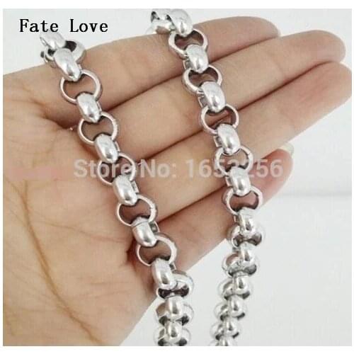 Fate Love 18''-36'' 8mm 10mm Customized Stainless Steel Shiny Round Rolo Chain Link Necklaces Women Men Holiday Jewelry