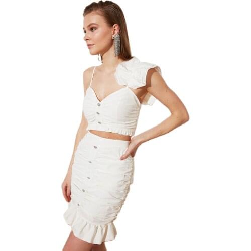 Stone Button Poplin white crop top sleeveless short cotton top mujer bar Bustier 2021 Summer Womens Crop Top топик женский