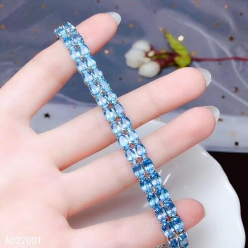 KJJEAXCMY fine jewelry natural blue topaz 925 sterling silver new women hand bracelet support test classic