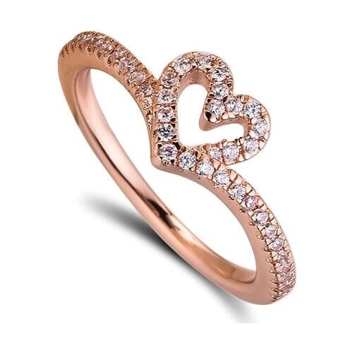 Ring Rose Wish Heart For Women Anel Feminino 100% 925 Sterling Silver Jewelry Anillos Mujer Wedding Bagues