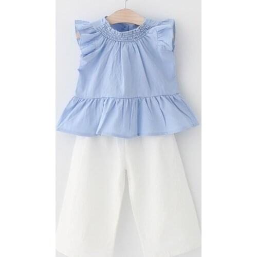 Girls Clothes Suit 2020 New Style Sleeveless Girls Solid Color Long Pants Bow Clothing Sets Baby Girl Summer Clothing Sets