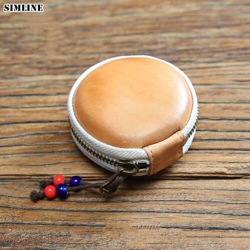 Genuine Leather Coin Purse For Men Women Desinger Vintage Handmade Small Mini Unisex Round Pouch Pocket Money Storage Bag Male