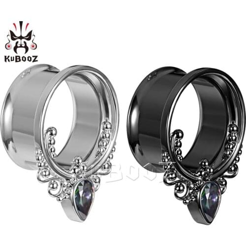 KUBOOZ New Arrival Popular Stainless Steel Round Zircon Ear Plugs Tunnels Expanders Piercing Body Jewelry Earring Gauges 8-25mm