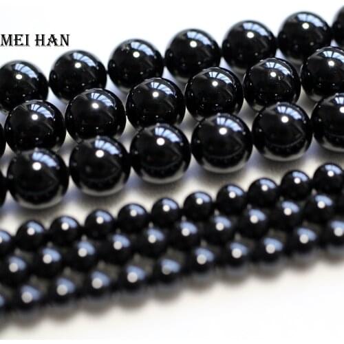 Meihan (1strand/set) natural 8+-0.3mm black spinel smooth round loose beads for jewelry making design or gift