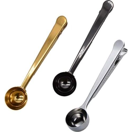 Coffee Measuring Spoon Sealing Clip,3 Pack Stainless Steel Long Handle Coffee Scoops,Sealing Clip 2 in 1 Measuring Spoon