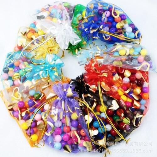 100Pcs/lot Gold Love Heart Organza Bags Jewelry Wedding Gift Pouch Multi Color for Christmas New Year Party Holiday Decor Bags