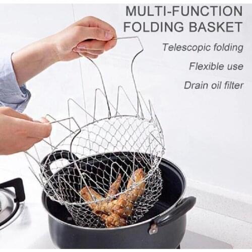 Multifunction Foldable Steam Rinse Strain Fry French Chef Basket Drainer Magic Basket Mesh Basket Strainer Net Kitchen Gadgets