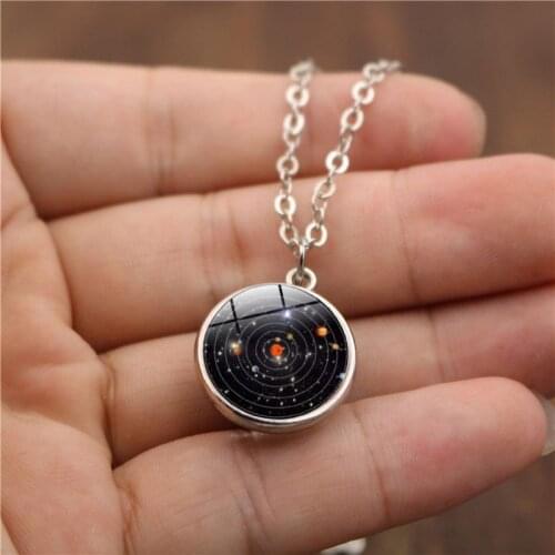 Fashion Solar System Planet Galaxy Double Side Glass Cosmic Pattern Pendant Necklace Chain Necklace Man Women Jewelry