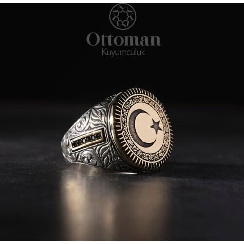 Engraving Patterned Moon and Star Mens Ring Model